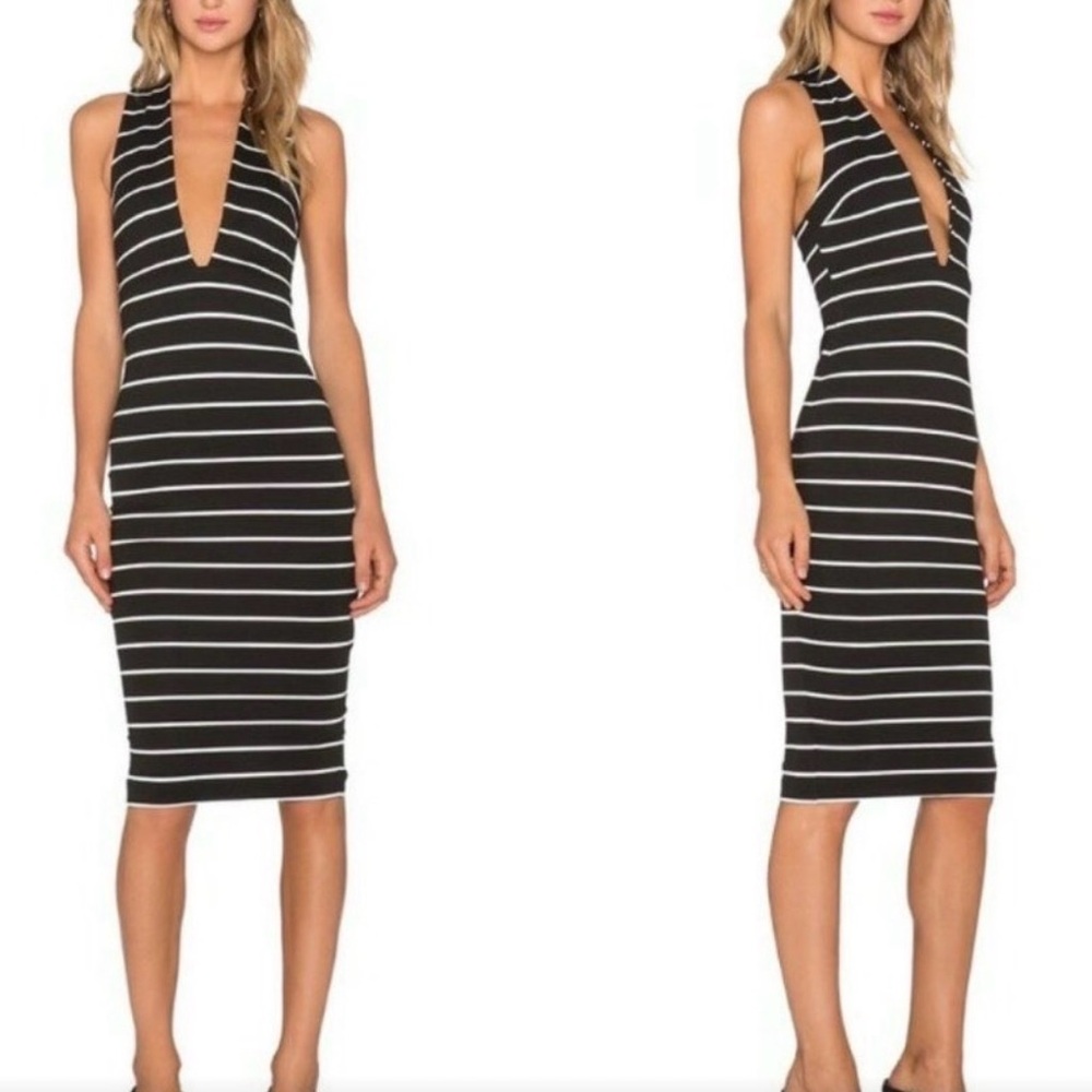 bec + bridge Black and White Striped Backless Dress